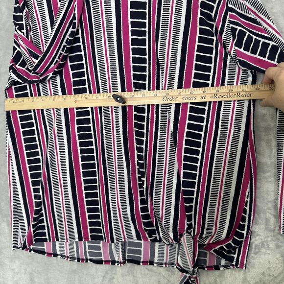 Lane Bryant Shirt Womens 14/16 Pink Black White Stripe Tie Hem Long Sleeve Top - Picture 9 of 12